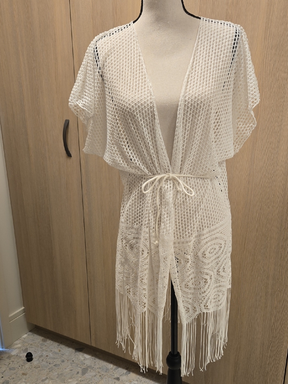Crochet Fringe Beach Cover-Up in Ivory